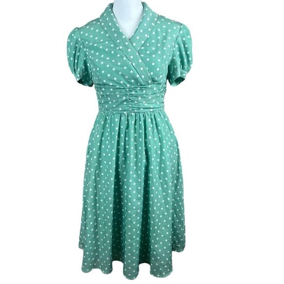 Mikarose Mint with White Polka Dots Short Sleeve Dress - Women's Size XS - Picture 1 of 10